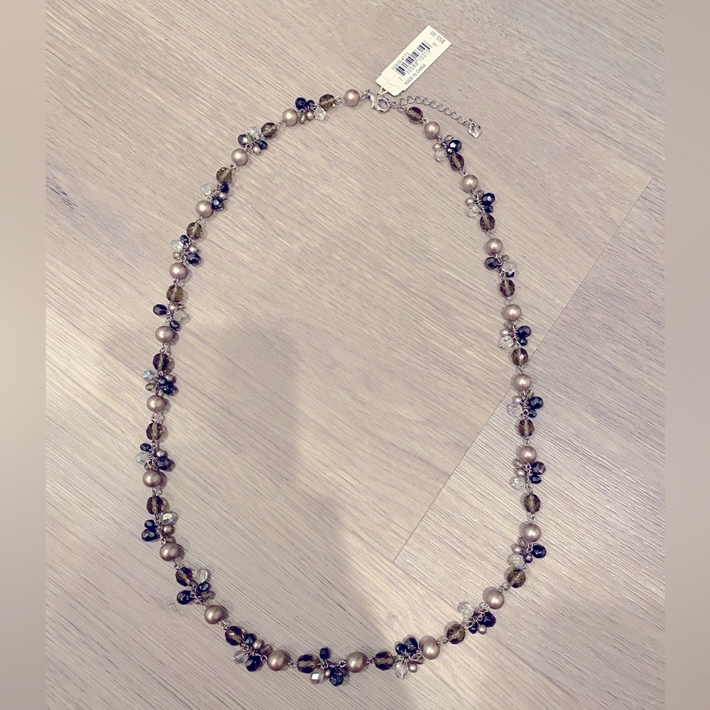 NWT Carolee silver and gray pearl and crystal necklace